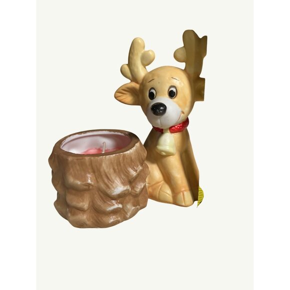 Reindeer Ceramic Candle Holder With Red Accent - Picture 3 of 10